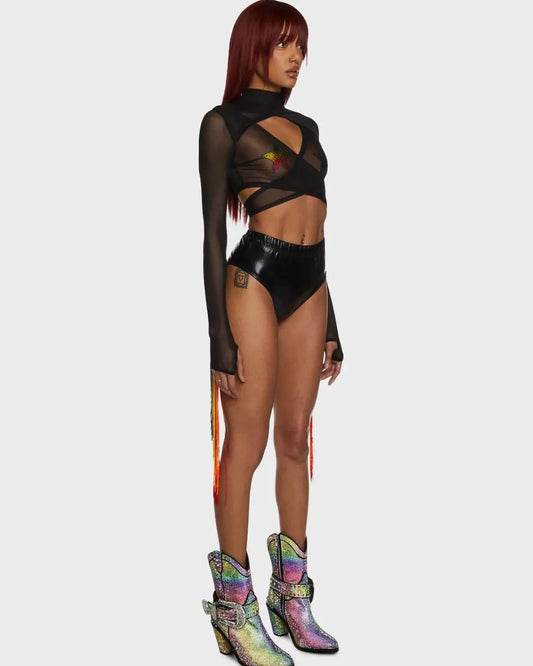 Top Crop Cruzado Flecos Arcoiris